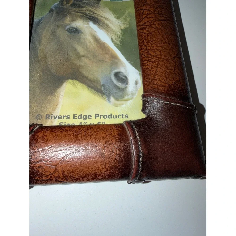Rivers Edge Products Brown Faux Leather Stitched 4x6 Picture Frame Rustic Lodge